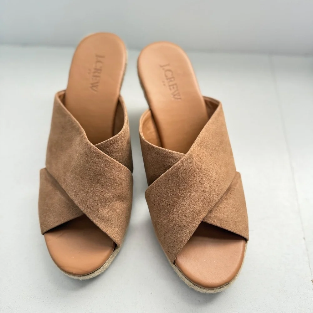 J.Crew Tan Brown Crisscross Espadrille Wedge‎ Sandals Womens 6.5